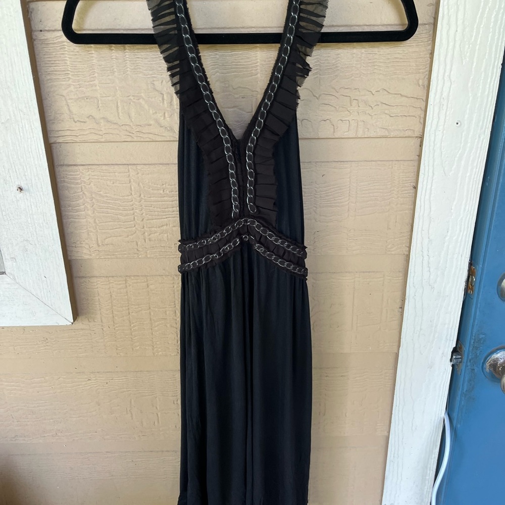 Ya Los Angeles Black Backless Halter Dress with Chain Detail/Ruffle